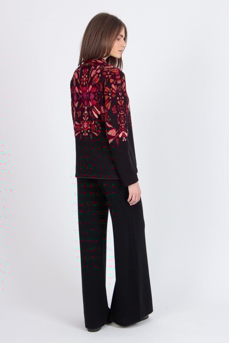 IVKO - Jacquard Jacket Plantopia Pattern Chocolate Black | Dames Katoenen Cardigan met Bloemenmotief