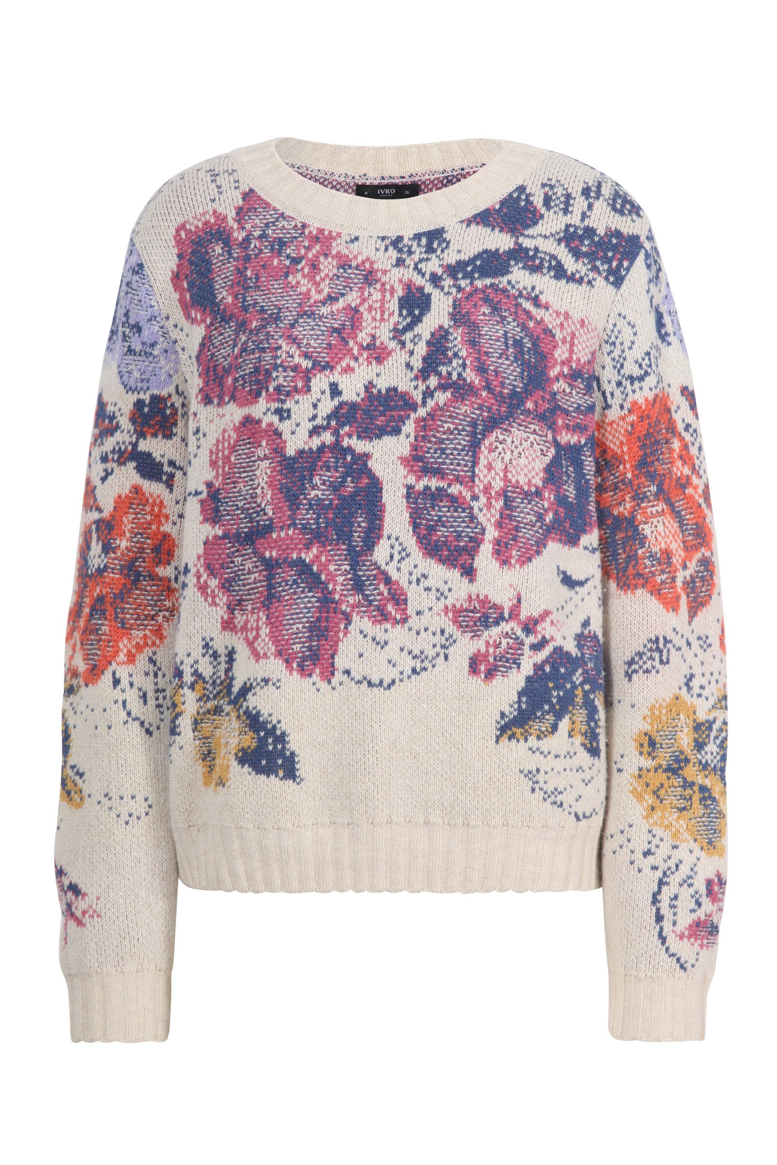 IVKO  Woman IVKO - Boat Neck Pullover Furnishing Florals Pattern Off-White | Fascinerende IVKO Trui met Bloemenpatroon