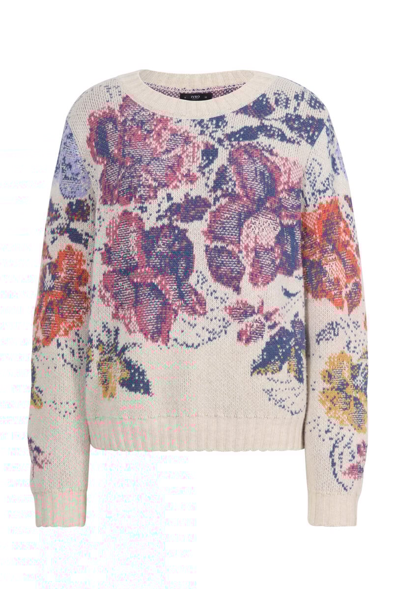 IVKO - Boat Neck Pullover Furnishing Florals Pattern Off-White | Fascinerende IVKO Trui met Bloemenpatroon