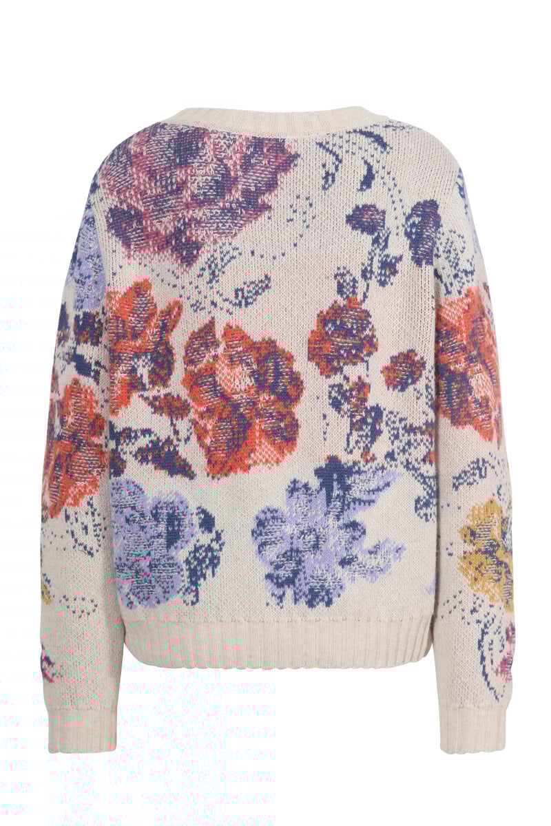 IVKO - Boat Neck Pullover Furnishing Florals Pattern Off-White | Fascinerende IVKO Trui met Bloemenpatroon