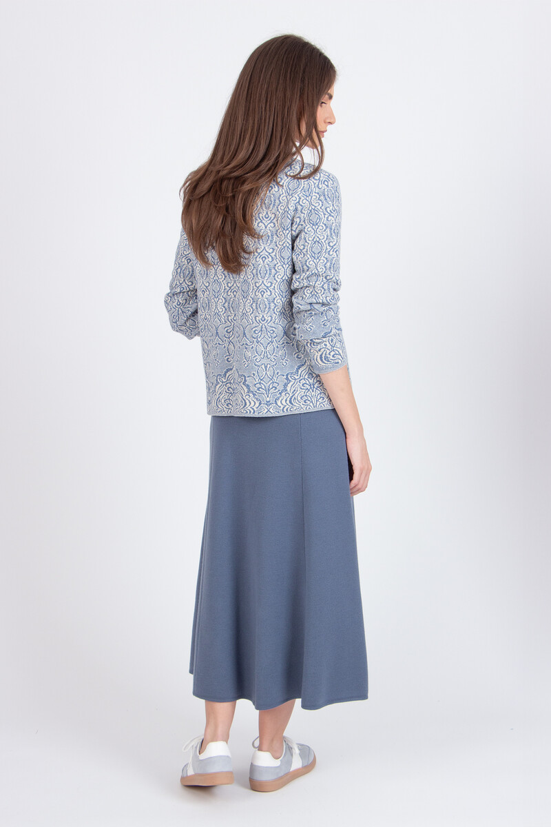 IVKO - Jacquard O-Neck Cardigan Ornament Pattern Stone Blue | Betoverend IVKO Vest van Wol met Ornamentpatroon