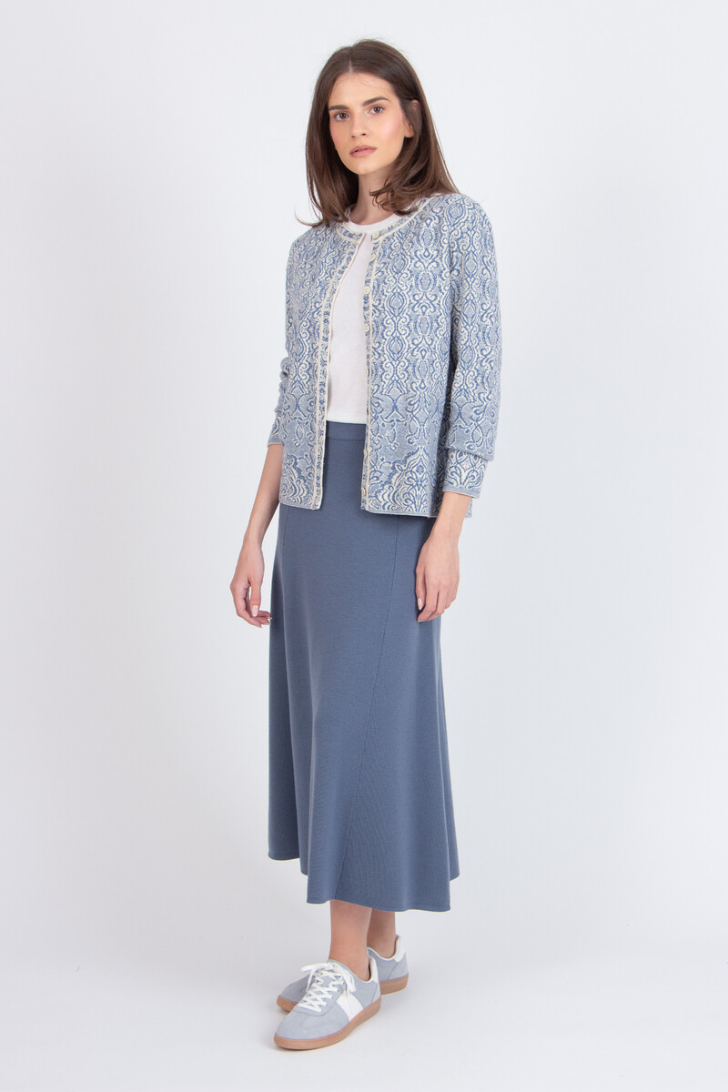 IVKO - Jacquard O-Neck Cardigan Ornament Pattern Stone Blue | Betoverend IVKO Vest van Wol met Ornamentpatroon