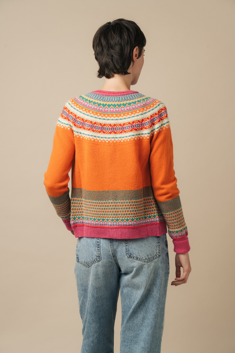 Eribé Alpine Cardigan Dazzle | Gilet Orange à 96% de Laine Mérinos Douce et à 4% de Laine Angora