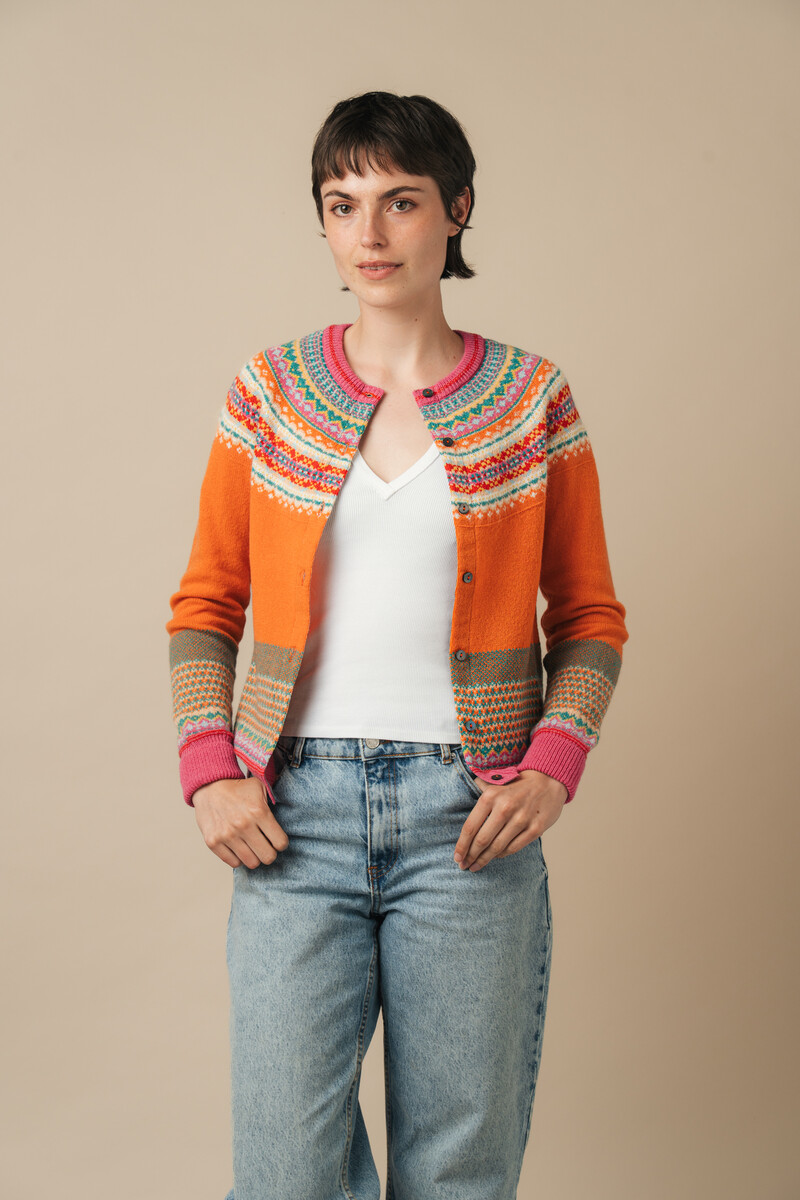 Eribé Alpine Cardigan Dazzle | Orange Cardigan of 96% Soft Merino Wool and 4% Angora Wool