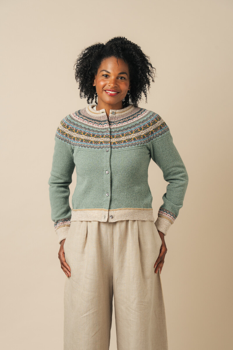 Eribé Alpine Short Cardigan Sage | Zachtgroen Damesvest 100% Merinowol