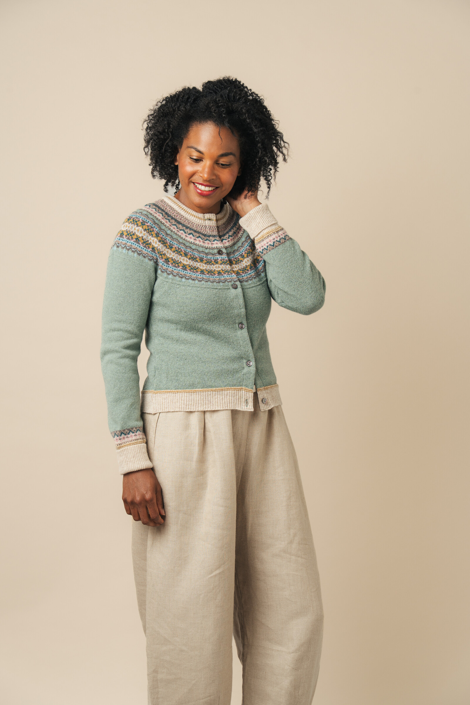 Eribé Eribé Alpine Short Cardigan Sage | Zachtgroen Damesvest 100% Merinowol