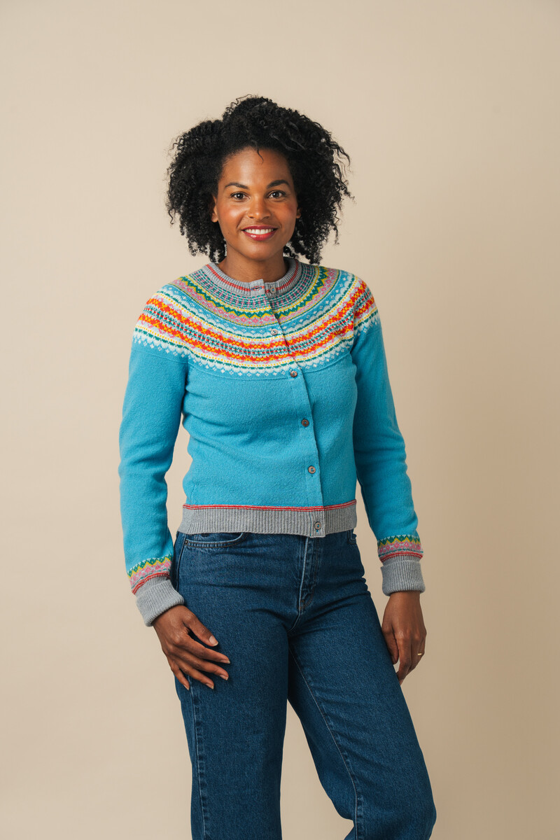 Eribé Alpine Short Cardigan Aqua | Bright Blue Women’s Cardigan 100% Merino Wool