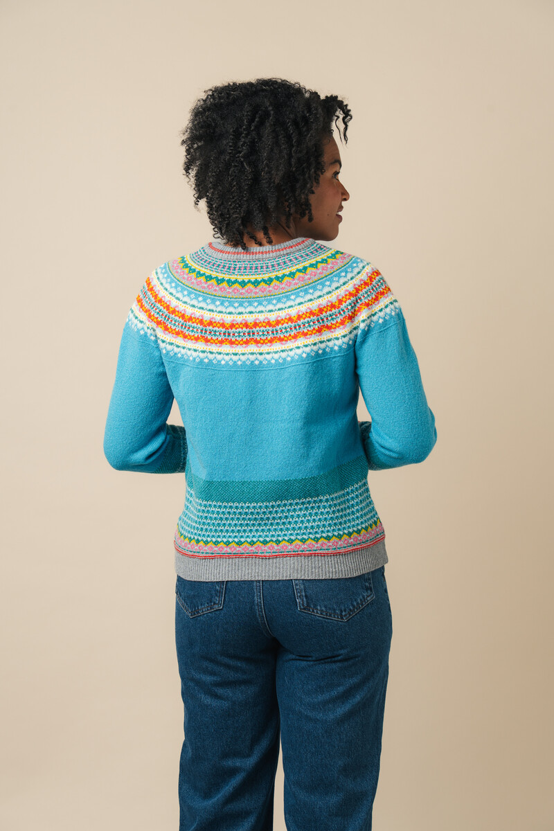 Eribé Alpine Short Cardigan Aqua | Felblauw Damesvest 100% Merinowol
