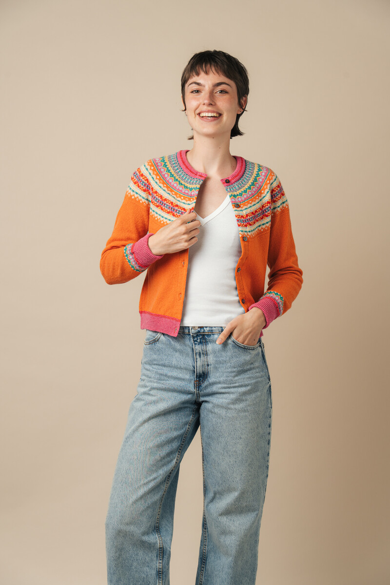 Eribé Alpine Short Cardigan Dazzle | Oranje Damesvest 100% Merinowol