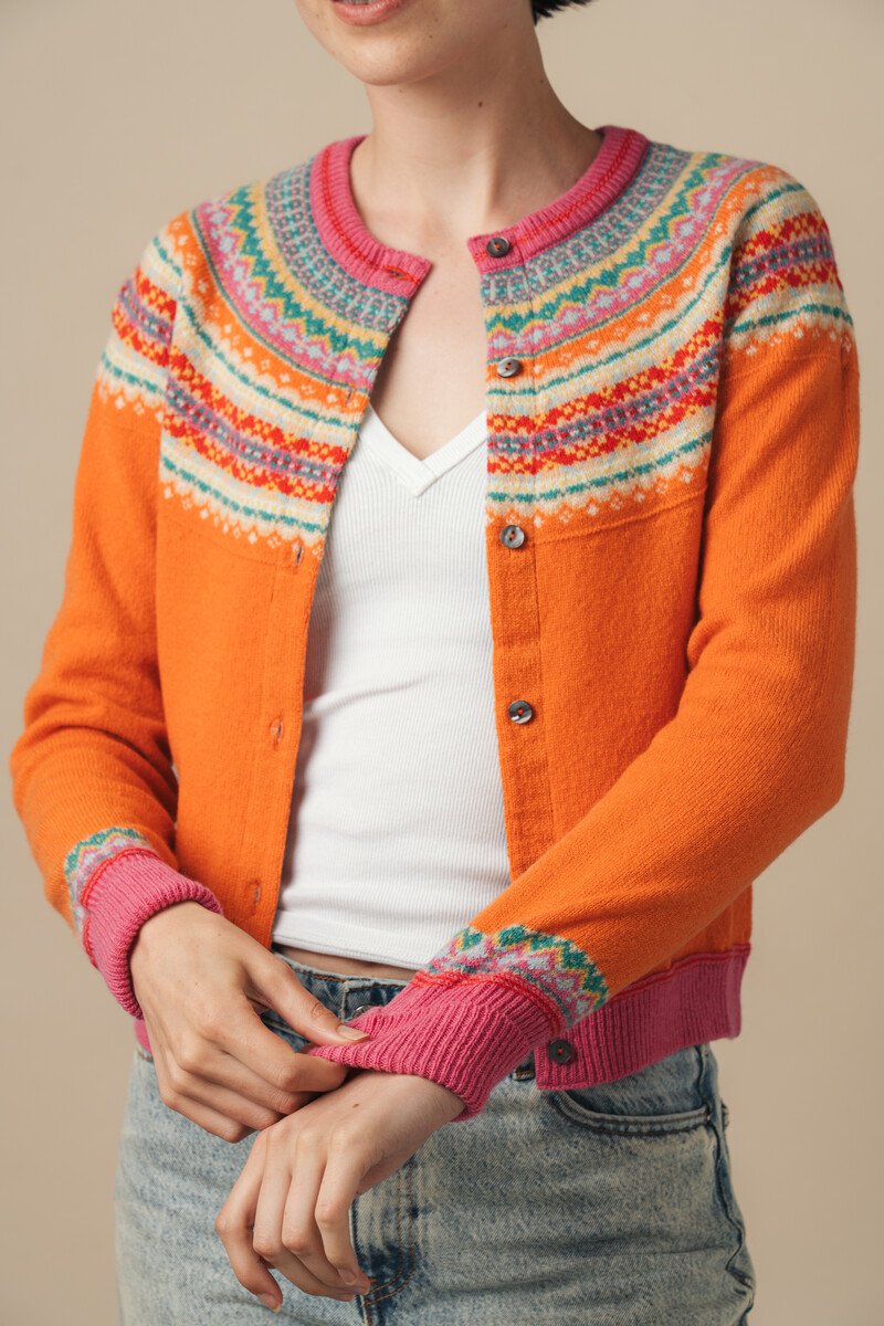 Eribé Alpine Short Cardigan Dazzle | Orangefarbene Damenstrickjacke 100% Merinowolle