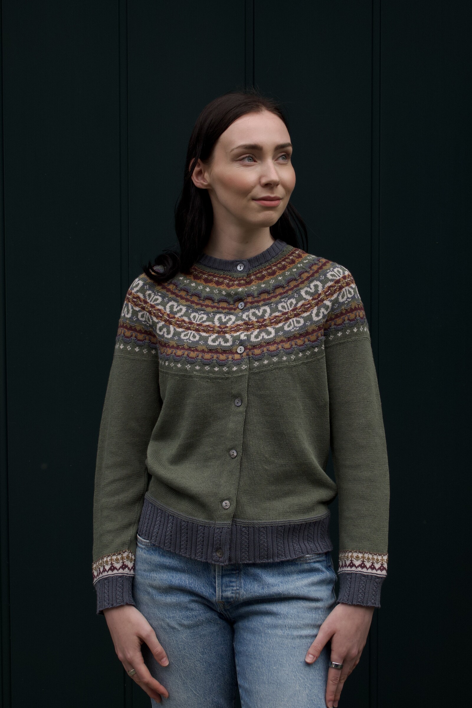 Eribé Eribé Evie Crew Neck Cardigan Reef |  Green Cardigan of 53% Linen and 47% Organic Cotton