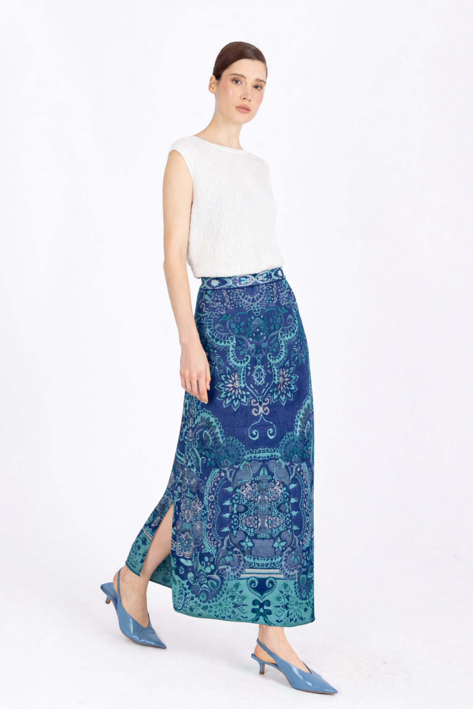 IVKO  Woman IVKO - Long Skirt Ornament Pattern Ink | Sommerlicher Midirock mit Elastischem Bund
