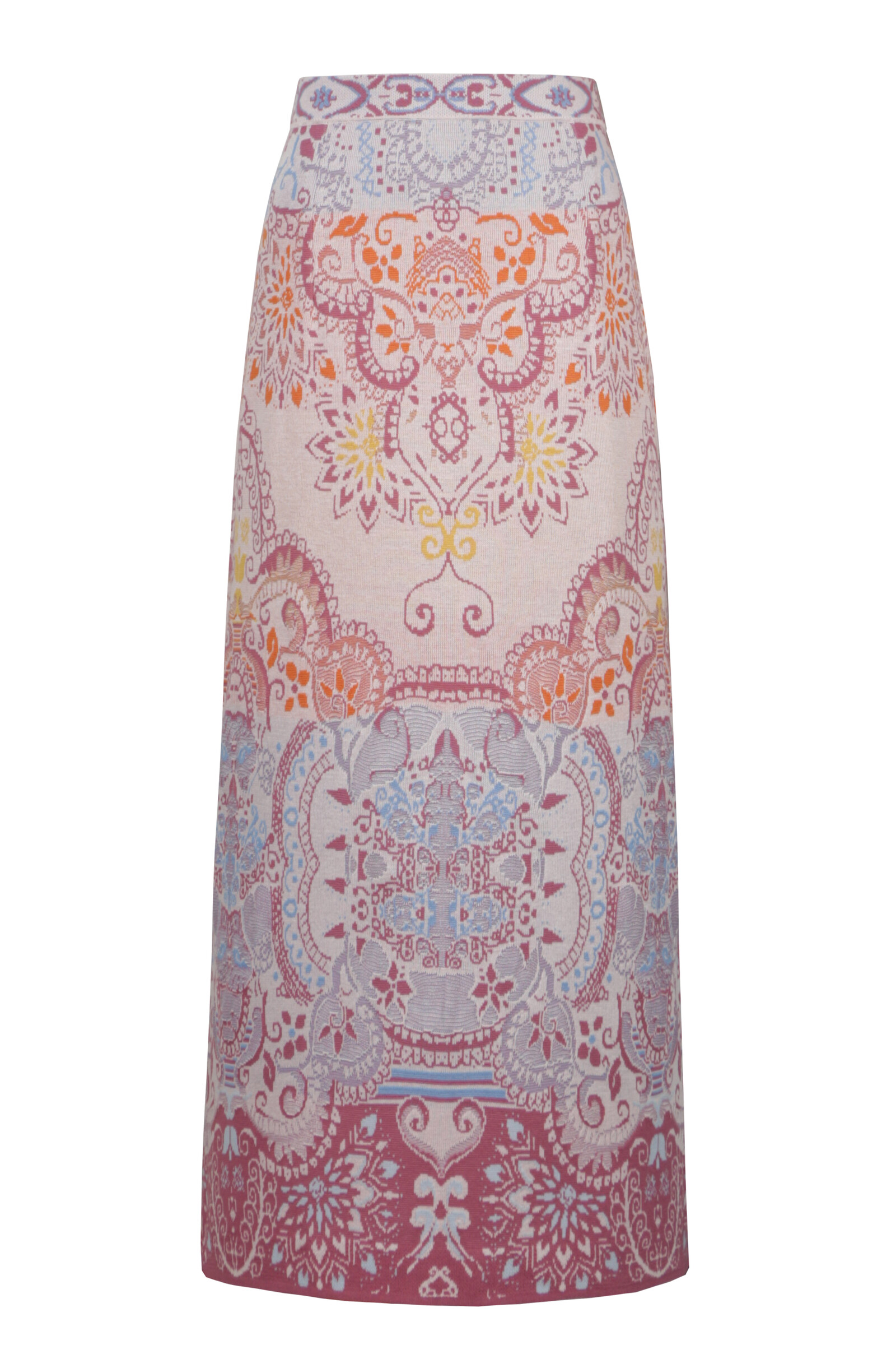 IVKO  Woman IVKO - Long Skirt Ornament Pattern Light Pink | Zomerse Midirok met Elastische Taille