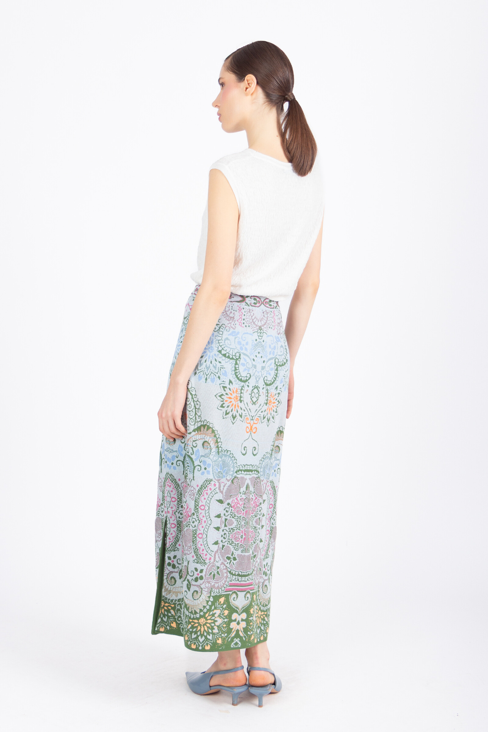 IVKO  Woman IVKO - Long Skirt Ornament Pattern Sky | Zomerse Midirok met Elastische Taille