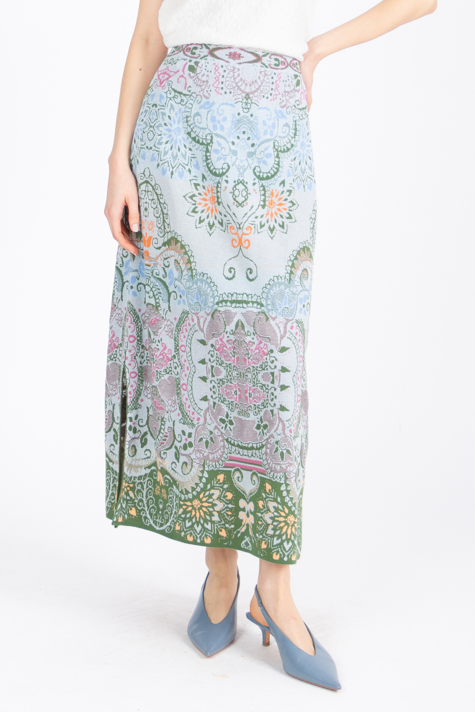 IVKO  Woman IVKO - Long Skirt Ornament Pattern Sky | Summer Midi Skirt with Elastic Waist