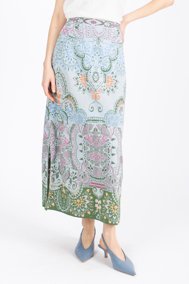IVKO - Long Skirt Ornament Pattern Sky | Summer Midi Skirt with Elastic Waist