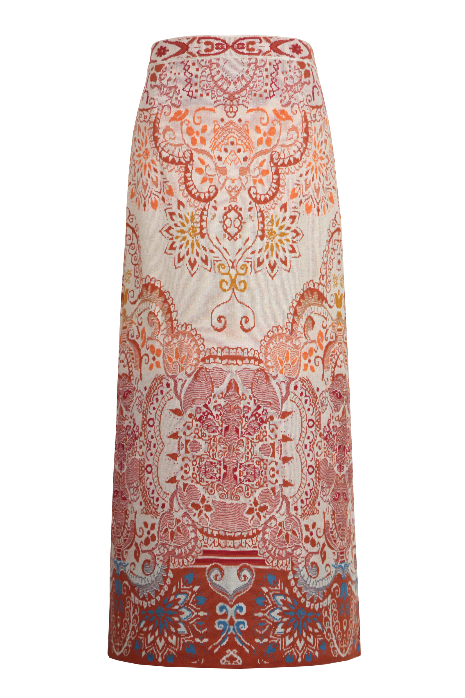 IVKO  Woman IVKO - Long Skirt Ornament Pattern White Coffee | Zomerse Midirok met Elastische Taille