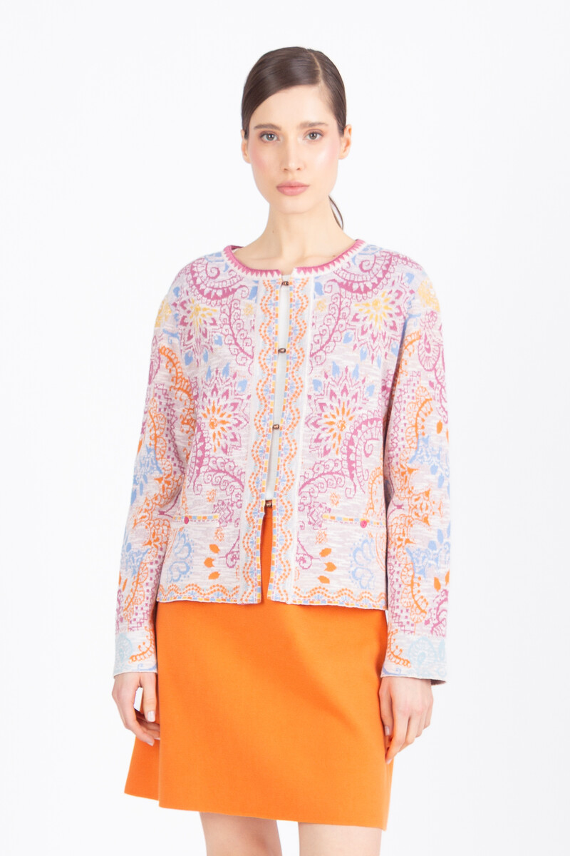 IVKO - Jacquard Cardigan Ornament Pattern Light Pink | Kleurrijk Vest van Katoen