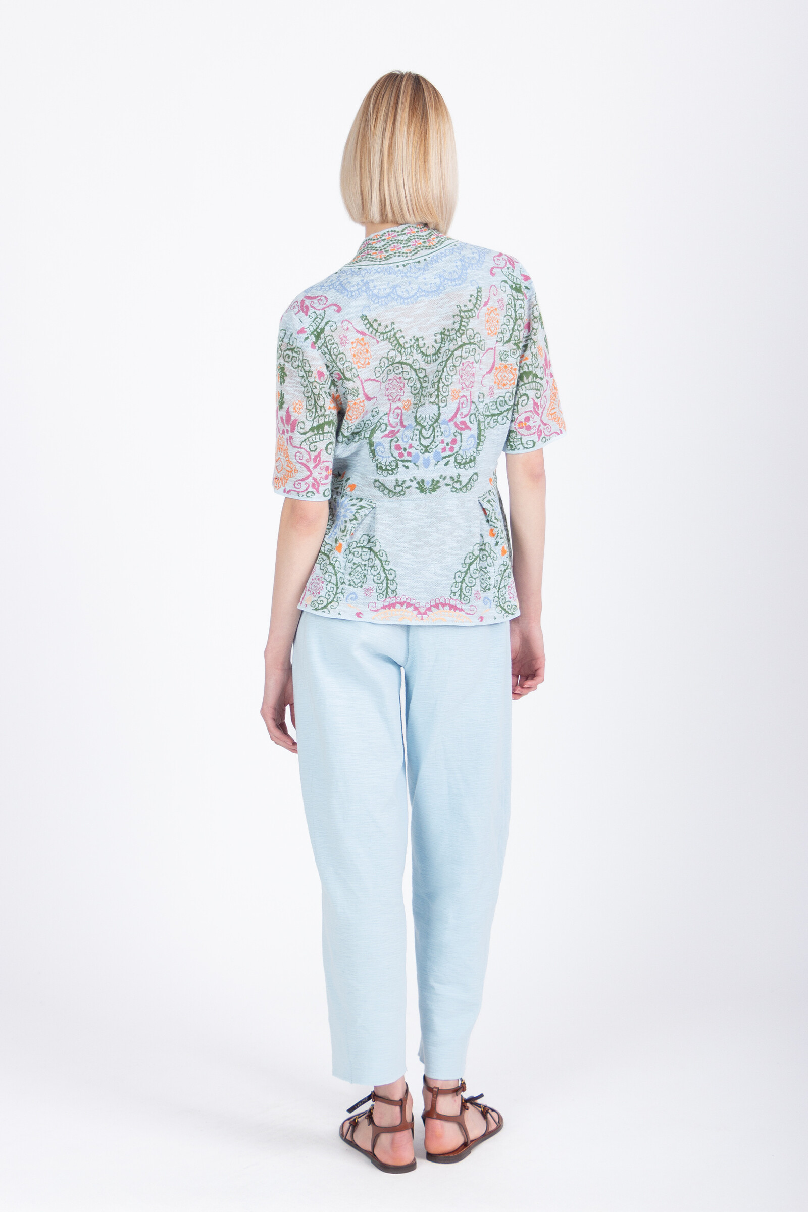 IVKO  Woman IVKO - Cardigan V-Neck Ornament Pattern Sky | Lichtblauw Vest van Katoen