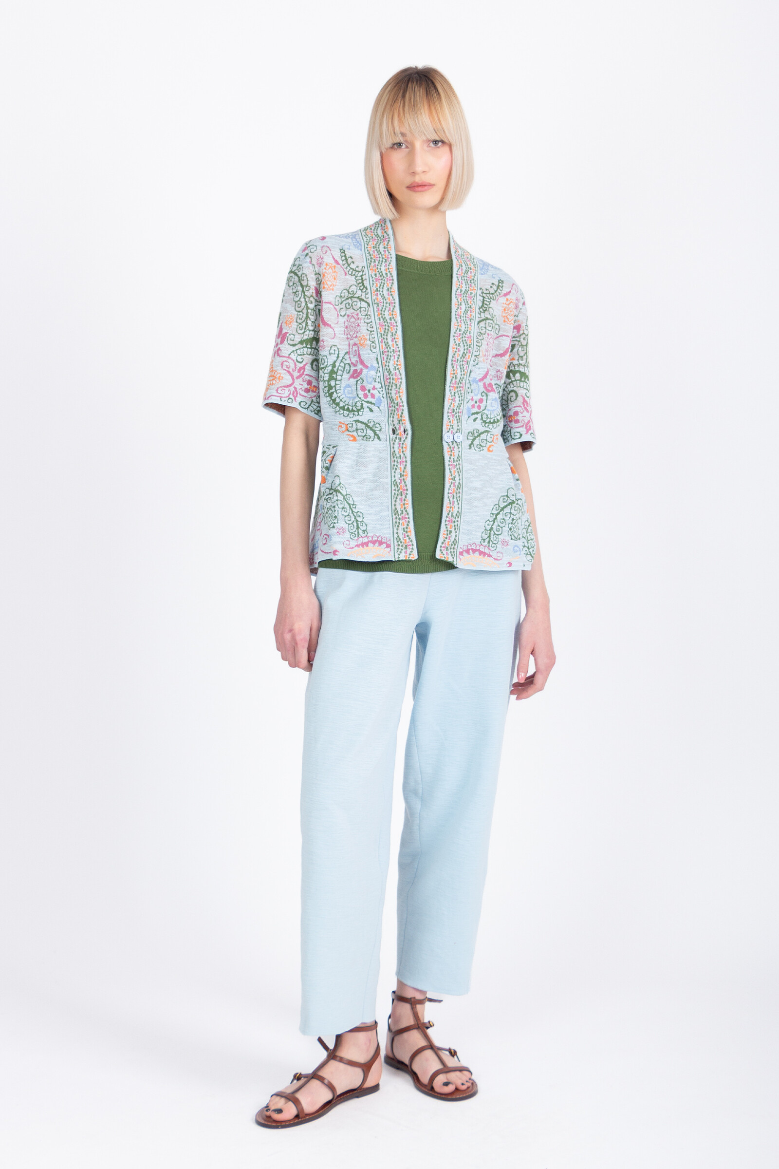 IVKO  Woman IVKO - Cardigan V-Neck Ornament Pattern Sky | Lichtblauw Vest van Katoen