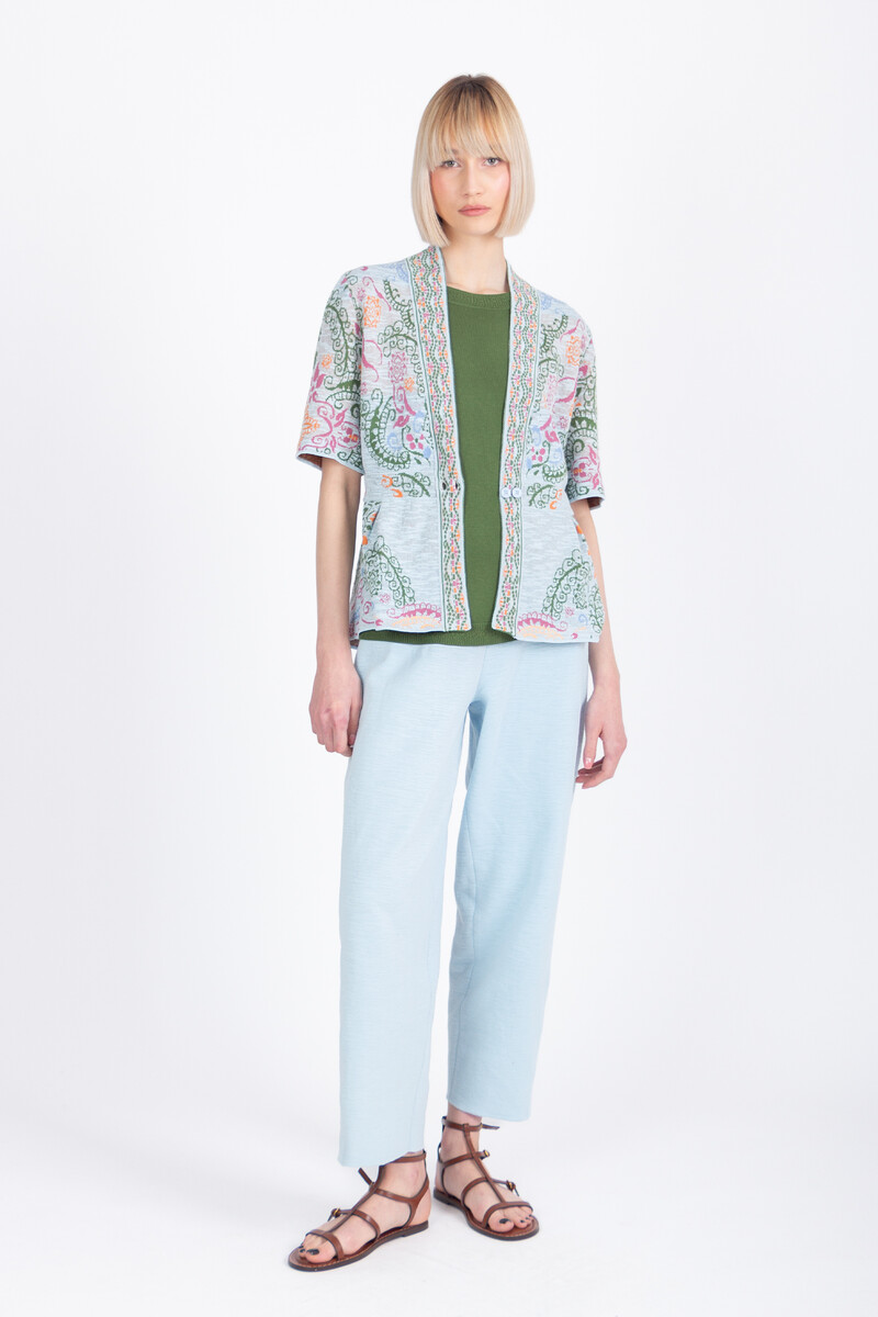 IVKO - Cardigan V-Neck Ornament Pattern Sky | Lichtblauw Vest van Katoen