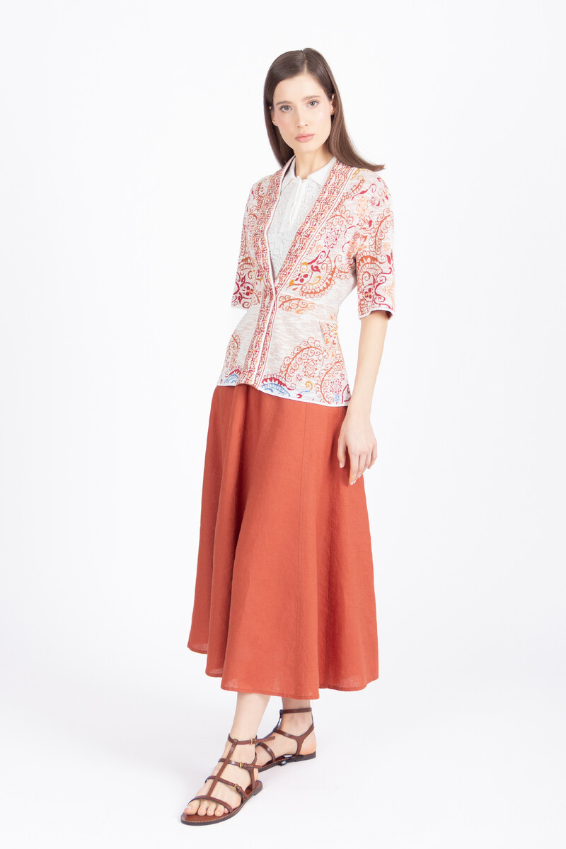 IVKO - Cardigan V-Neck Ornament Pattern White Coffee | Crèmebeige Vest van Katoen