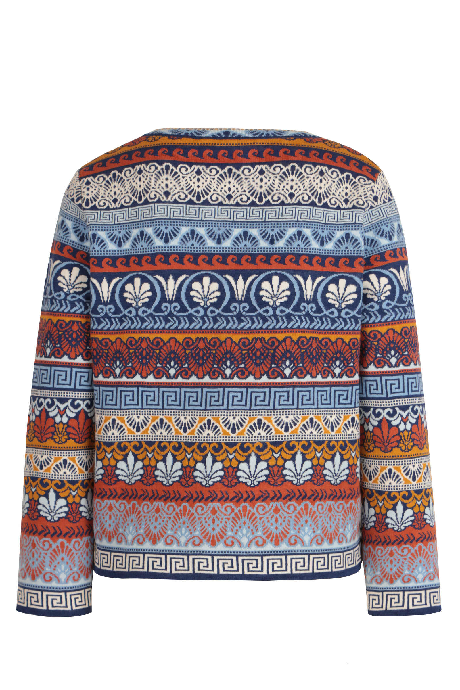IVKO  Woman IVKO - Jacquard Cardigan Mediterranean Pattern Marine | Mediterraans Vest van Katoen en Linnen