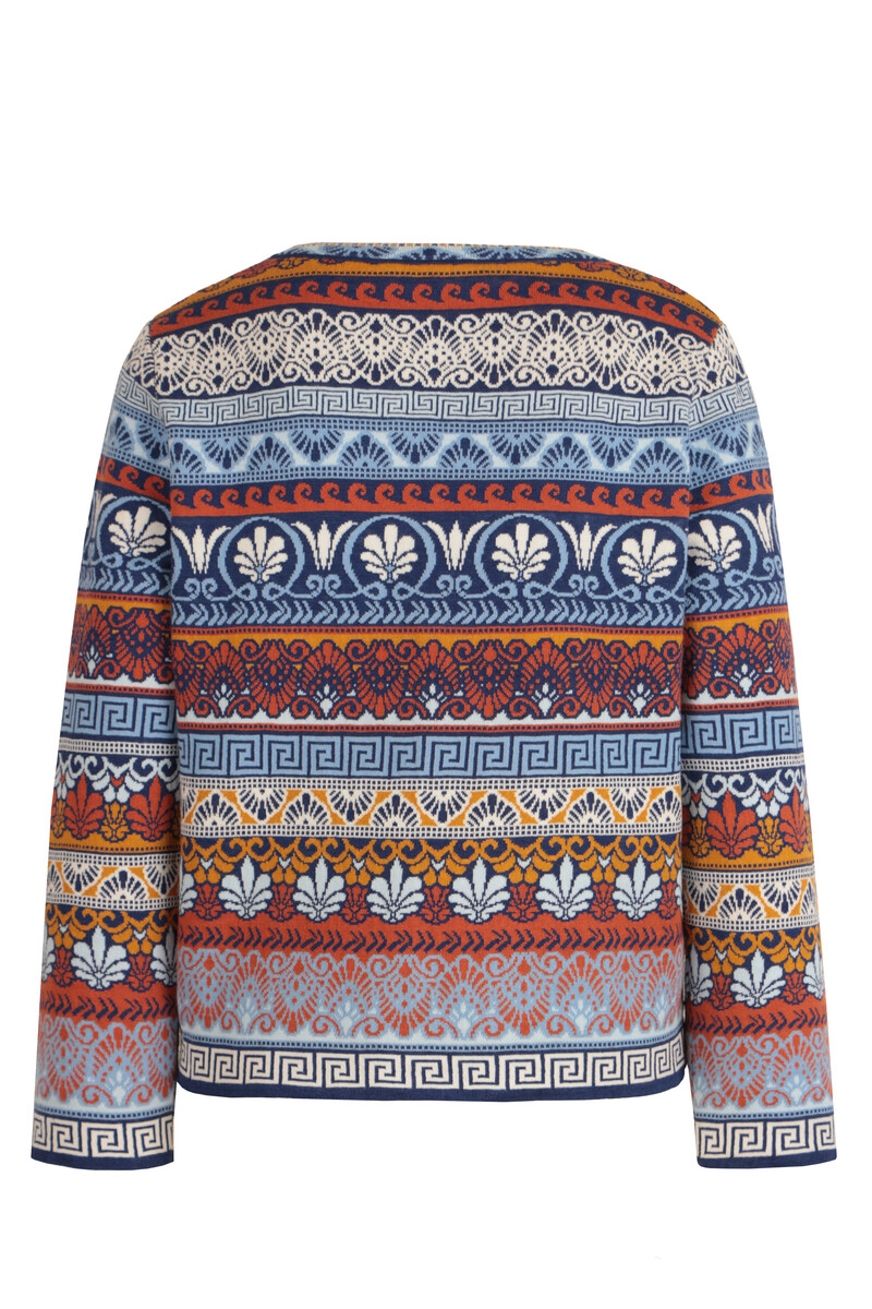 IVKO - Jacquard Cardigan Mediterranean Pattern Marine | Mediterraans Vest van Katoen en Linnen