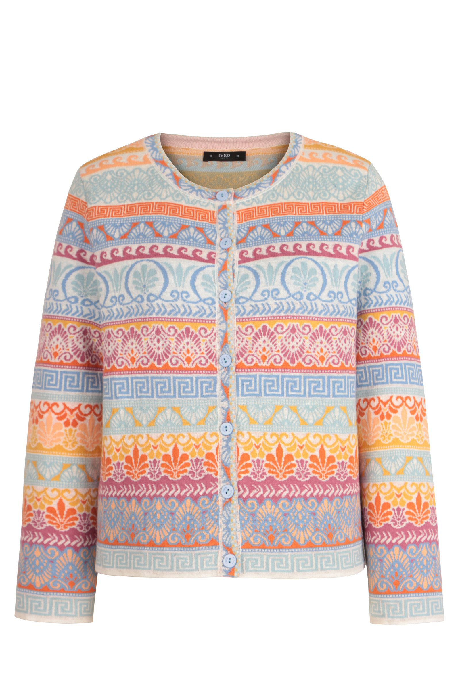 IVKO  Woman IVKO - Jacquard Cardigan Mediterranean Pattern Sky | Mediterraans Vest van Katoen en Linnen
