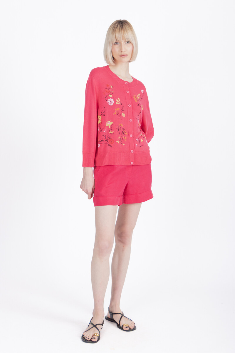 IVKO - Embroidered Cardigan Floral Pattern Pink | Roze Zomers Vest met Kleurrijke Geborduurde Bloemen