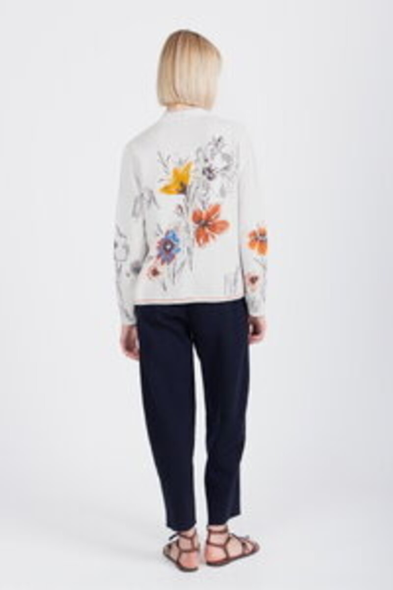 IVKO - Jacquard Jacket Floral Pattern White Coffee | Verleidelijk Beige Vest met Kleurrijke Bloemen