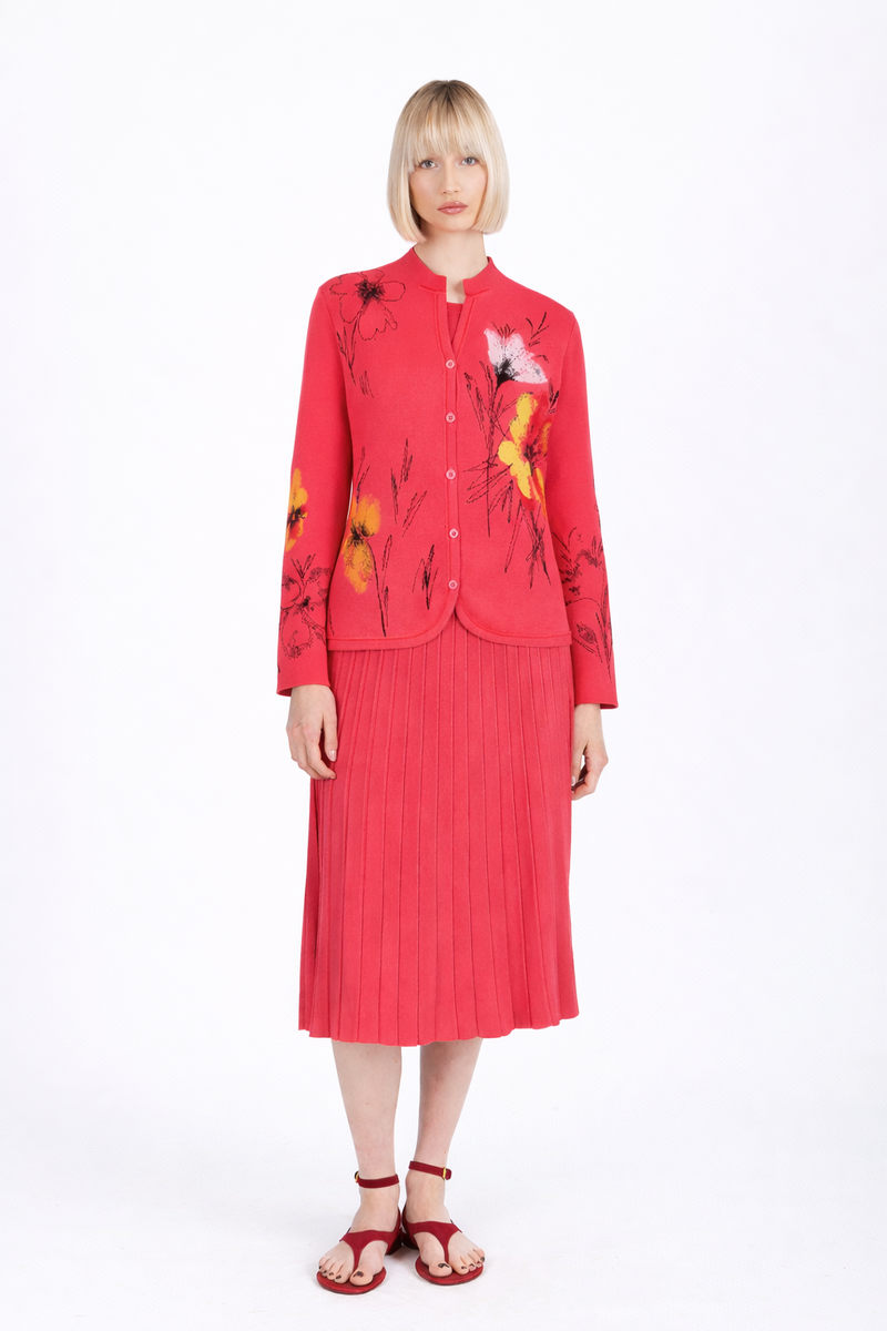 IVKO - Jacquard Jacket Floral Pattern Pink | Verleidelijk Felroze Vest met Kleurrijke Bloemen