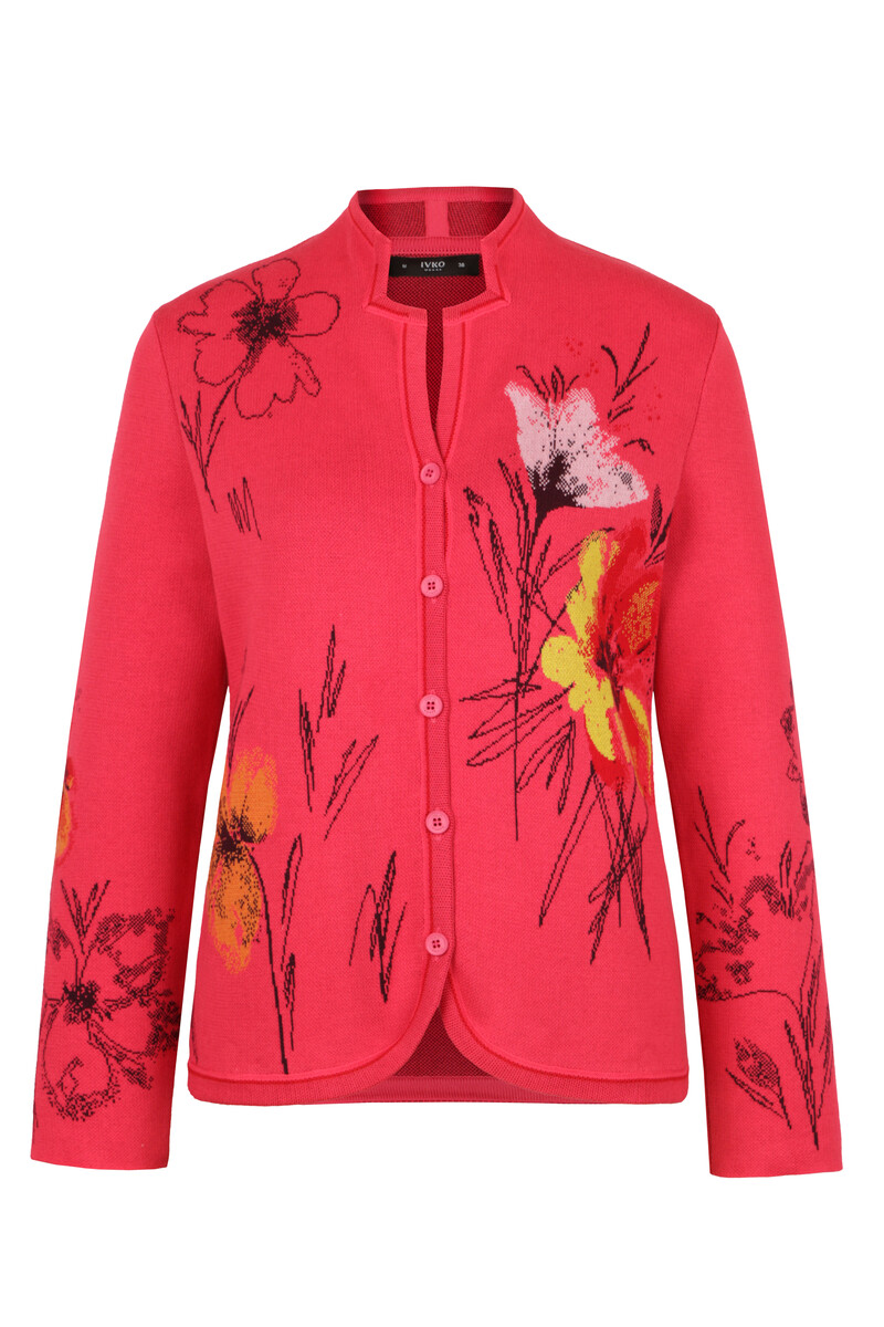 IVKO - Jacquard Jacket Floral Pattern Pink | Verleidelijk Felroze Vest met Kleurrijke Bloemen