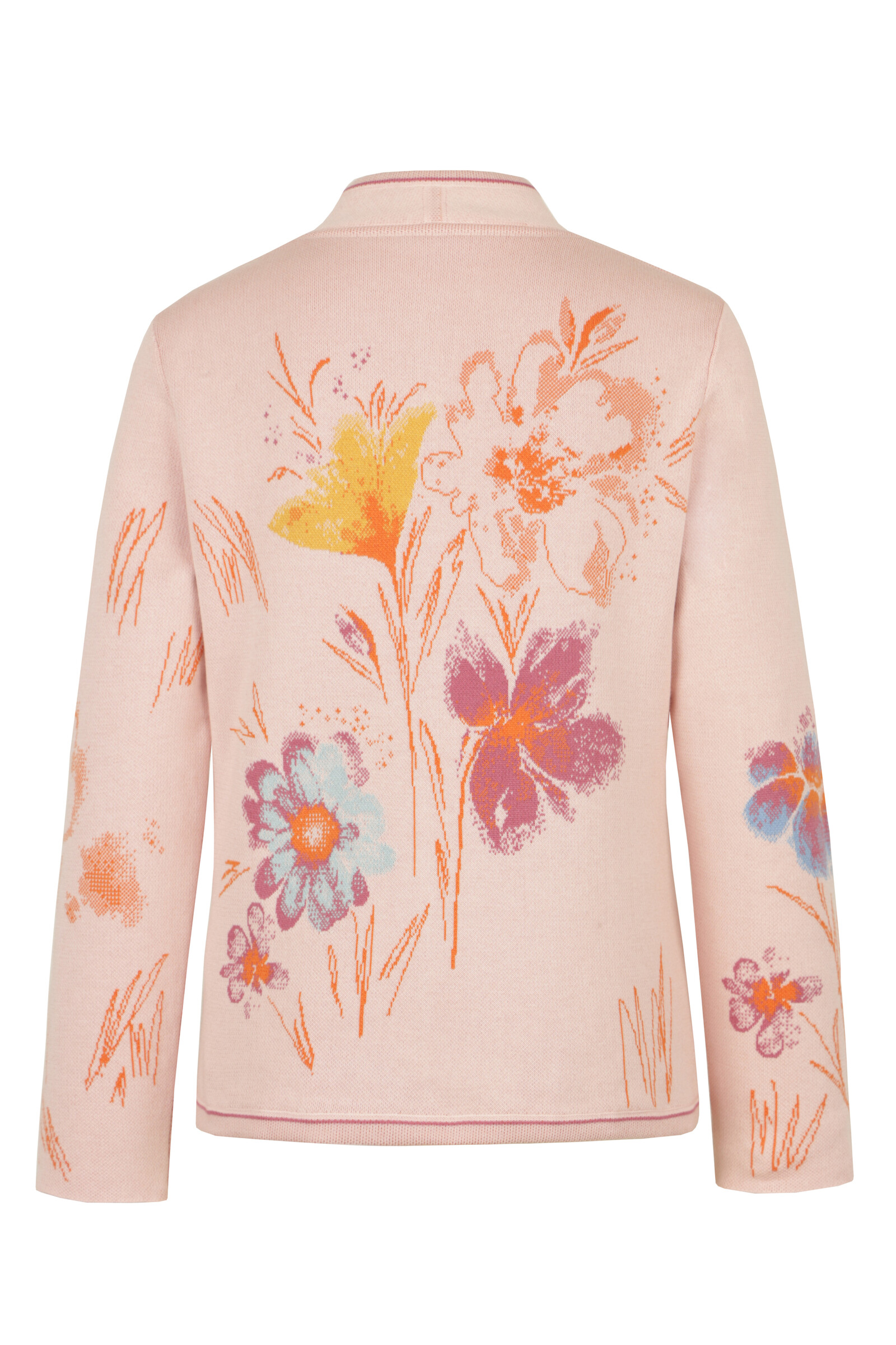 IVKO  Woman IVKO - Jacquard Jacket Floral Pattern Light Pink | Verleidelijk Zachtroze Vest met Kleurrijke Bloemen
