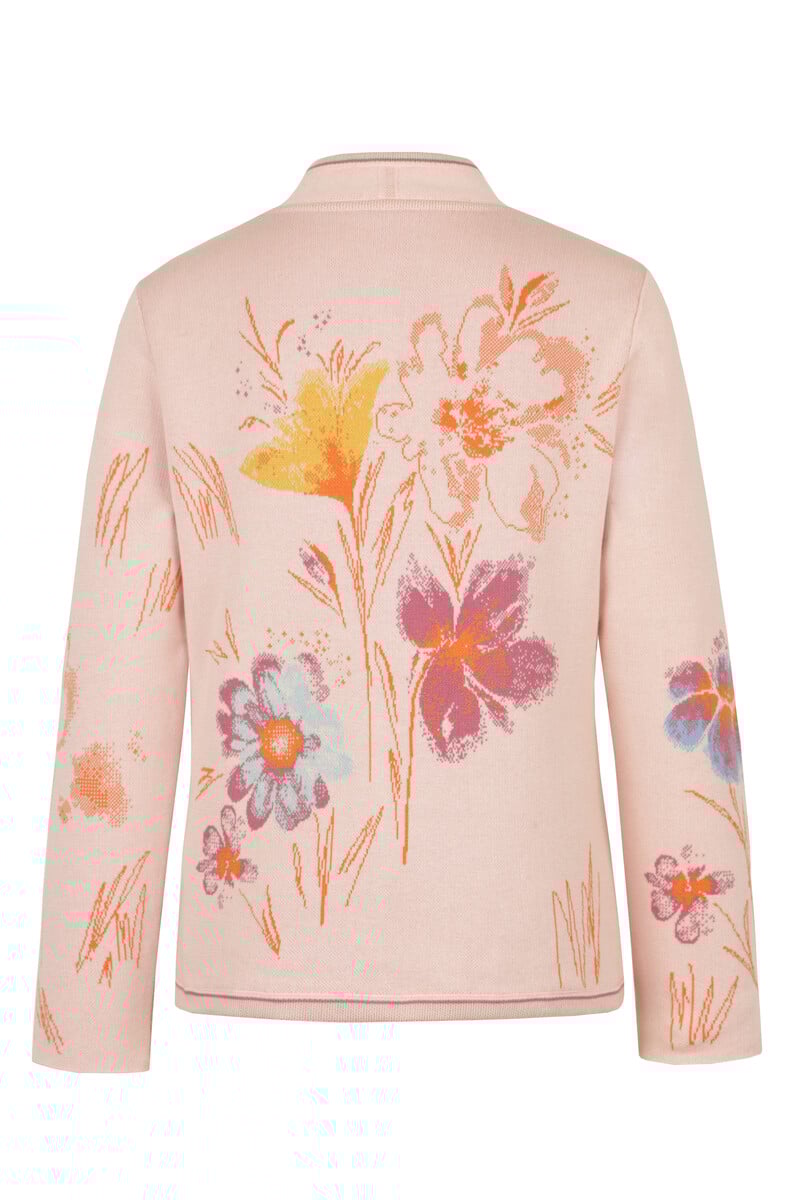 IVKO - Jacquard Jacket Floral Pattern Light Pink | Verleidelijk Zachtroze Vest met Kleurrijke Bloemen