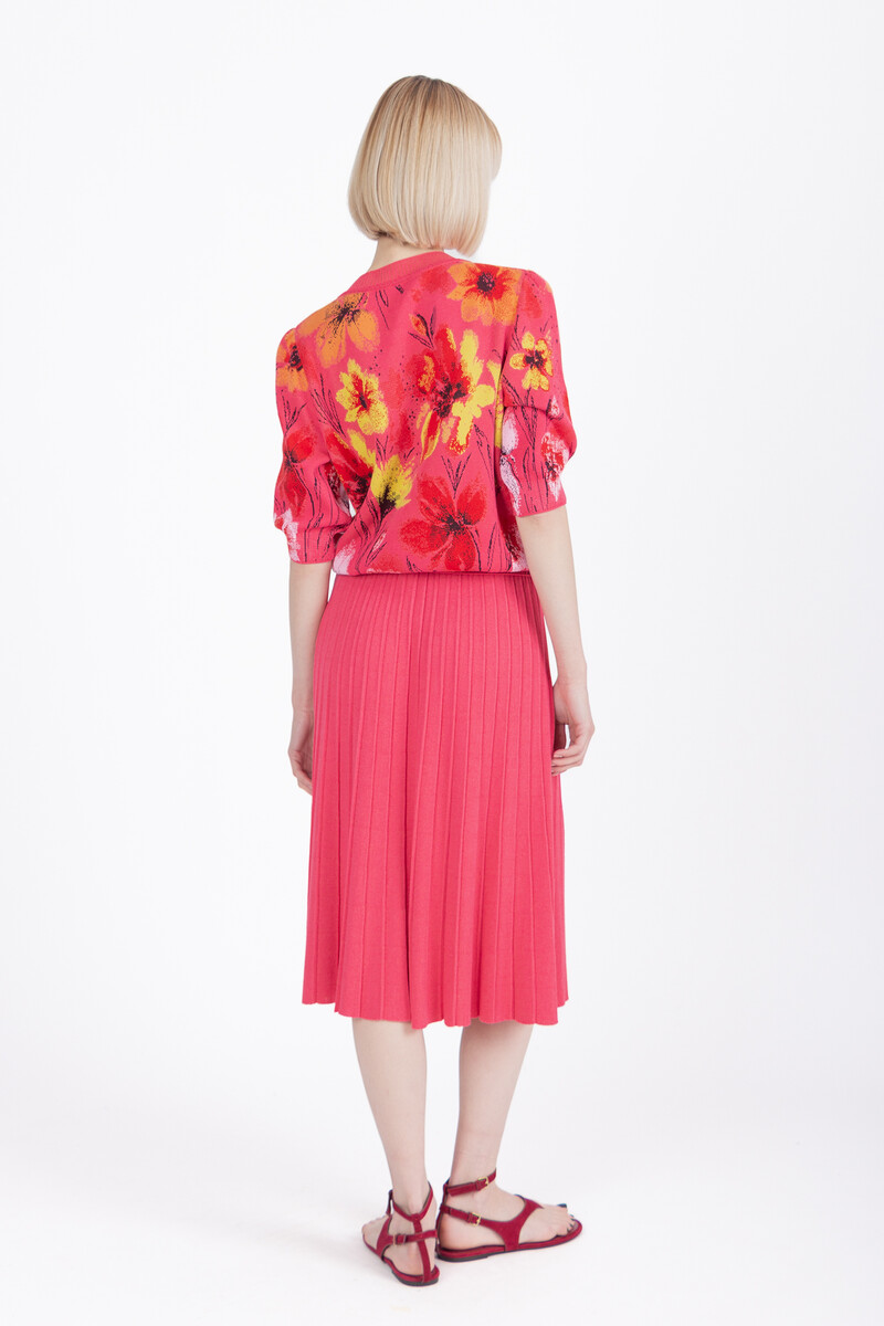 IVKO - Short Sleeve Cardigan Floral Pattern Pink | Verleidelijk Felroze Vest met Kleurrijke Bloemen