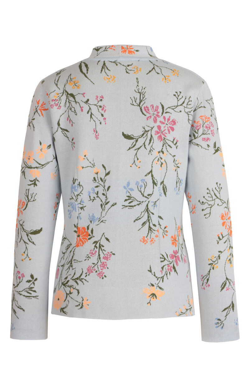 IVKO - Jacquard V-Neck Jacket Floral Pattern Sky | Lichtblauw Zomers Vest met Kleurrijke Bloemen