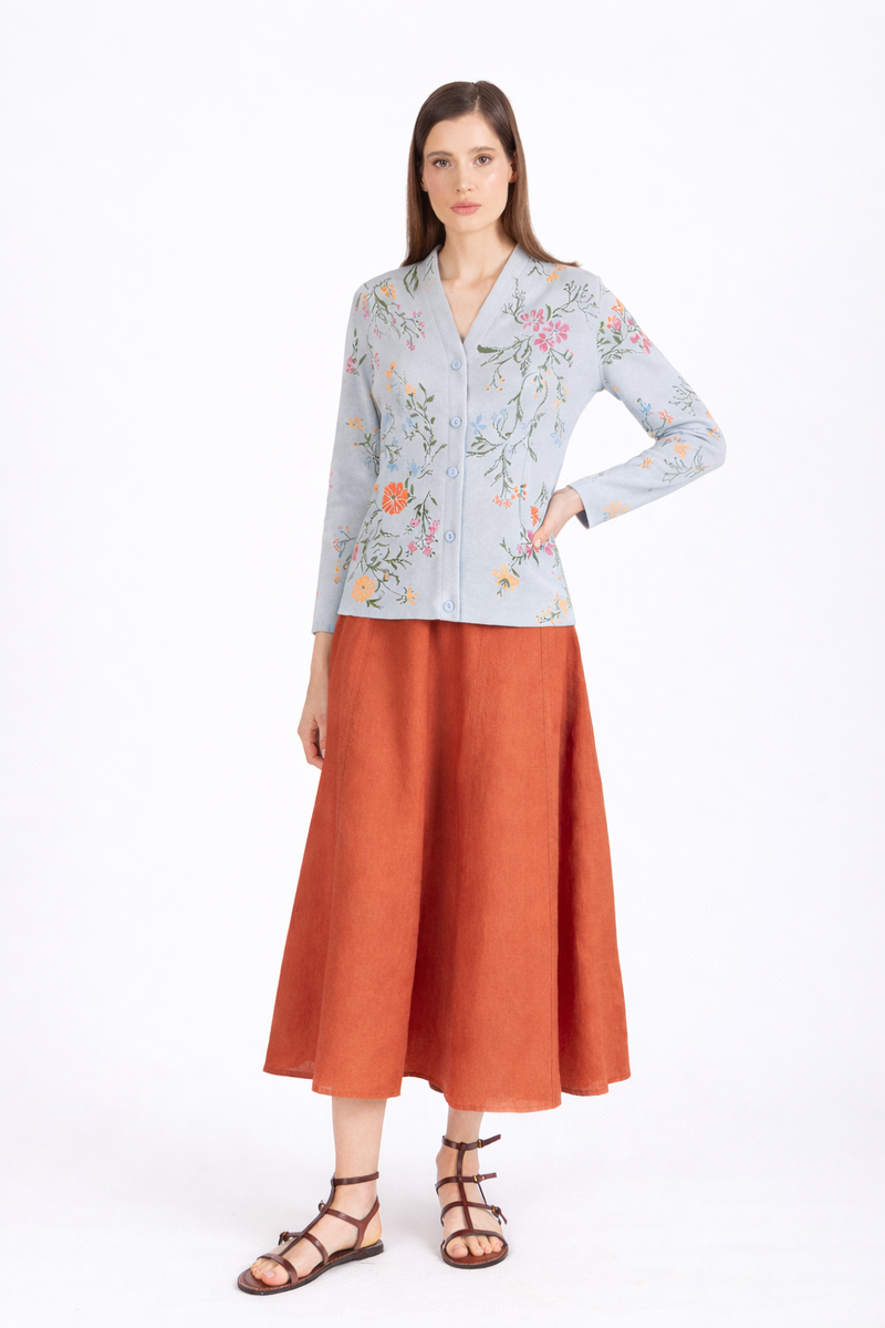 IVKO - Jacquard V-Neck Jacket Floral Pattern Sky | Lichtblauw Zomers Vest met Kleurrijke Bloemen