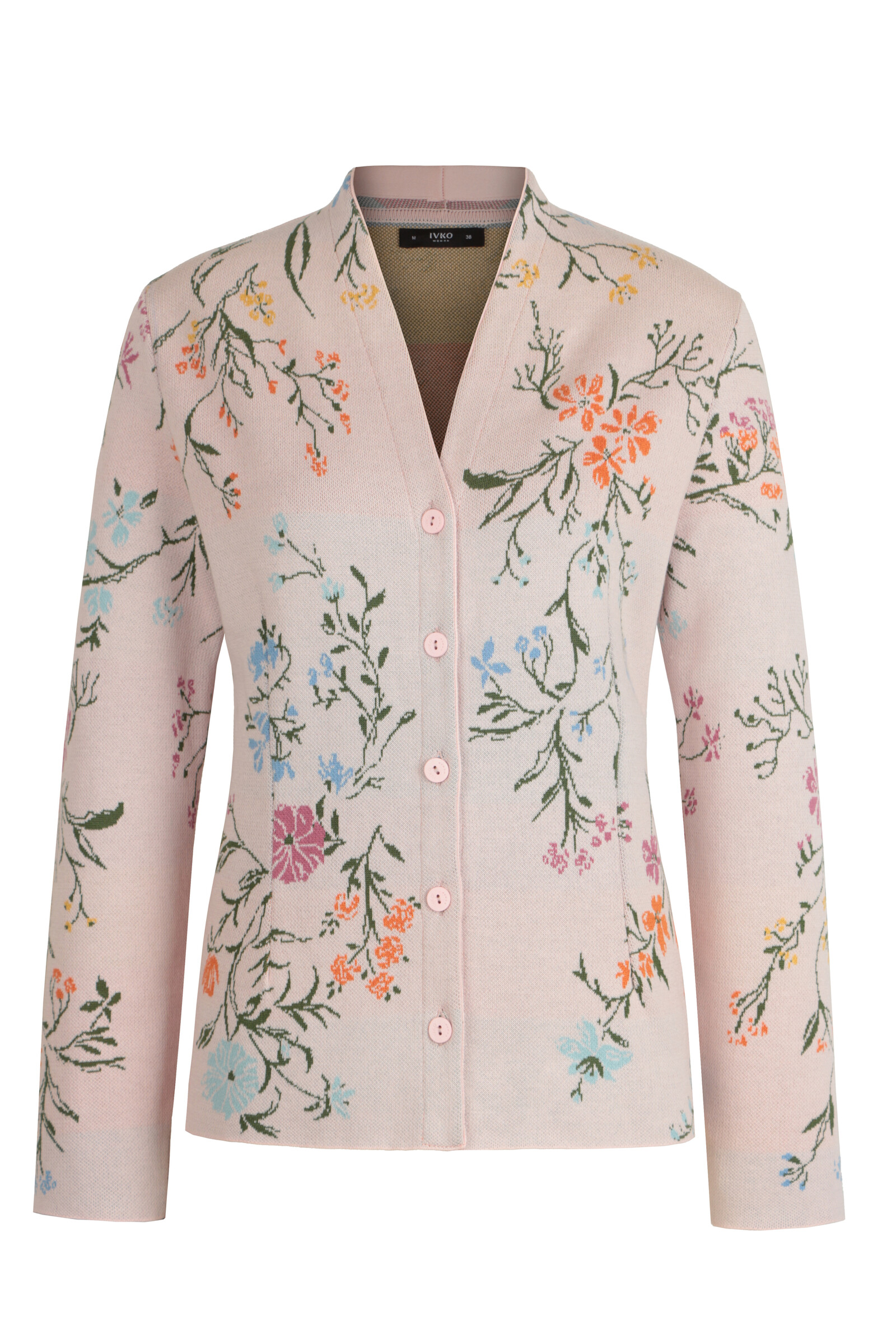 IVKO  Woman IVKO - Jacquard V-Neck Jacket Floral Pattern Light Pink | Lichtroze Zomers Vest met Kleurrijke Bloemen