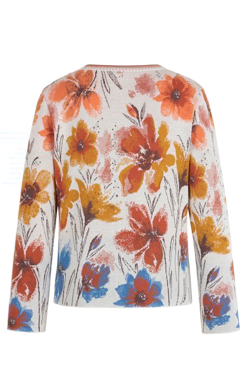 IVKO - Jacquard Cardigan Floral Pattern White Coffee | Artistiek Beige Vest met Kleurrijke Bloemen