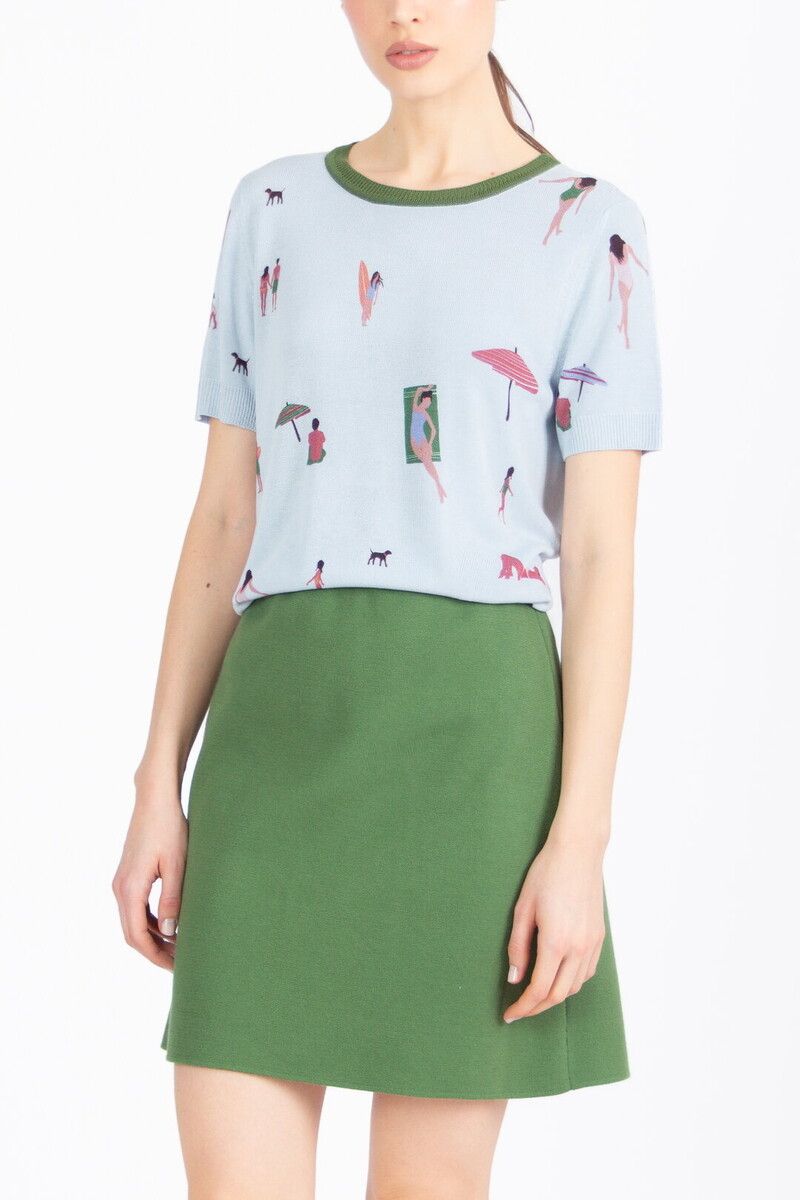 IVKO - Pullover Beach Fun Pattern Sky | Shirt d'Été Bleu Clair avec une Ambiance Plage