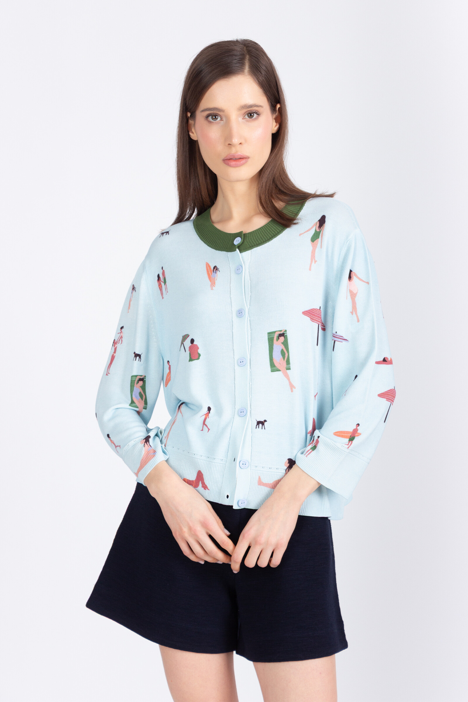 IVKO  Woman IVKO - Cardigan Beach Fun Pattern Sky | Lichtblauw Zomers Vest met Strandgevoel