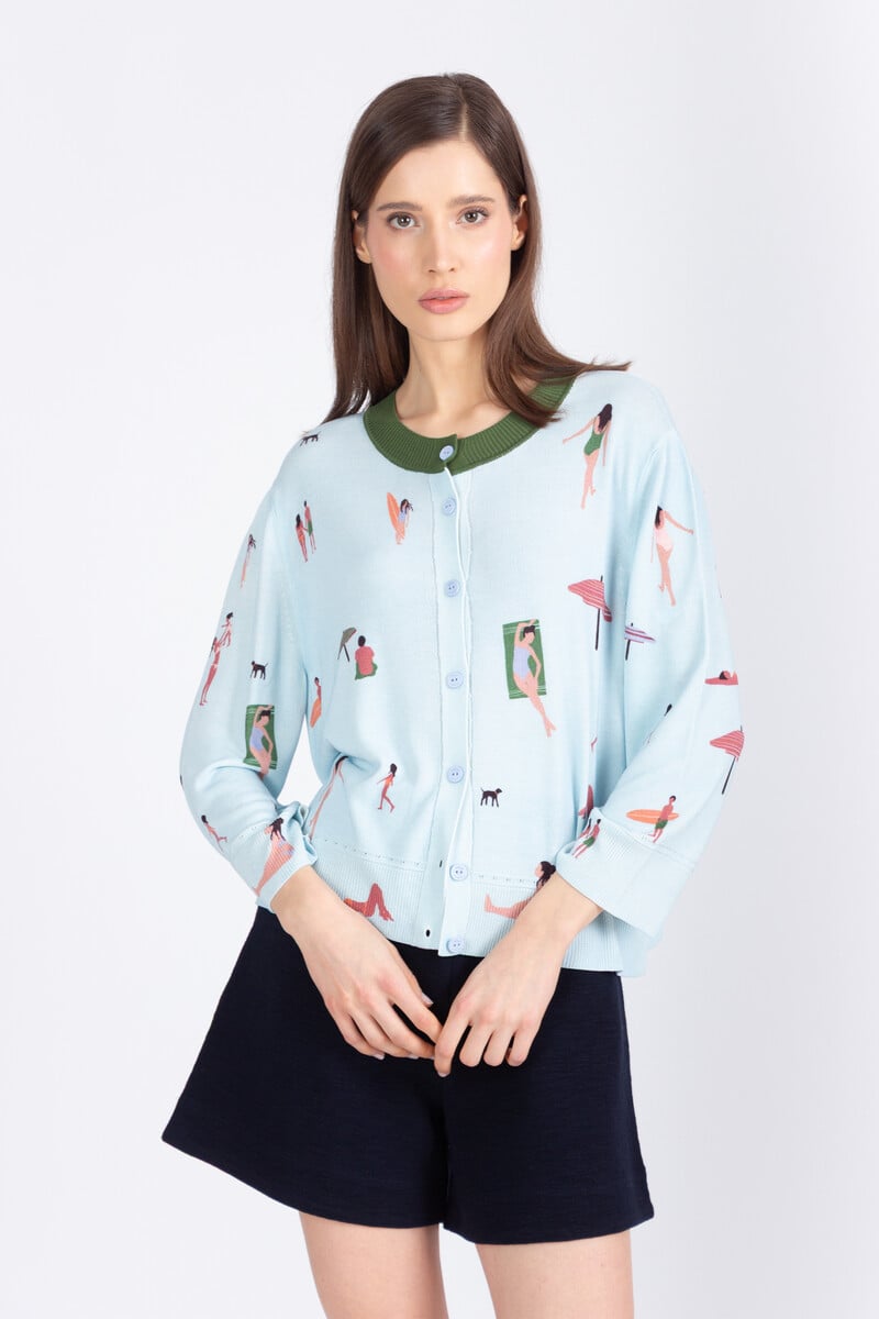 IVKO - Cardigan Beach Fun Pattern Sky | Lichtblauw Zomers Vest met Strandgevoel