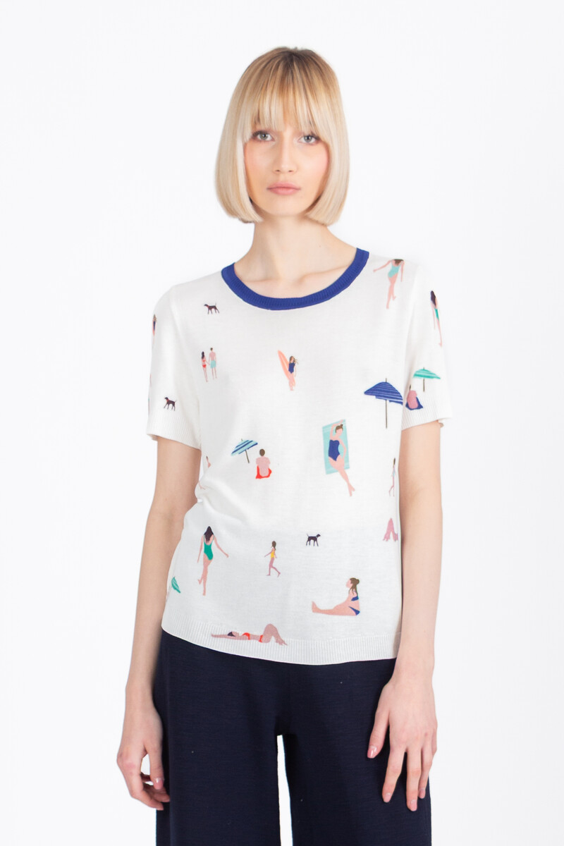 IVKO - Pullover Beach Fun Pattern White | Wit Zomers Shirt met Strandgevoel