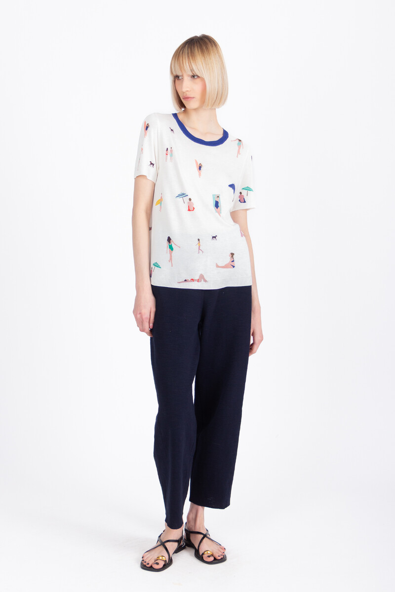 IVKO - Pullover Beach Fun Pattern White | Wit Zomers Shirt met Strandgevoel