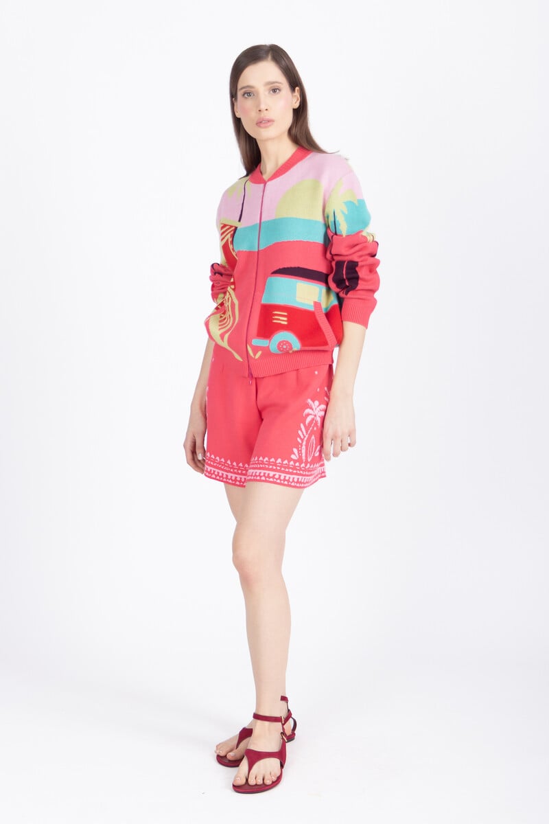 IVKO - Jacquard Bomber Jacket Urban Fun Pattern Pink | Felroze Zomers Bomberjack van 100% Katoen