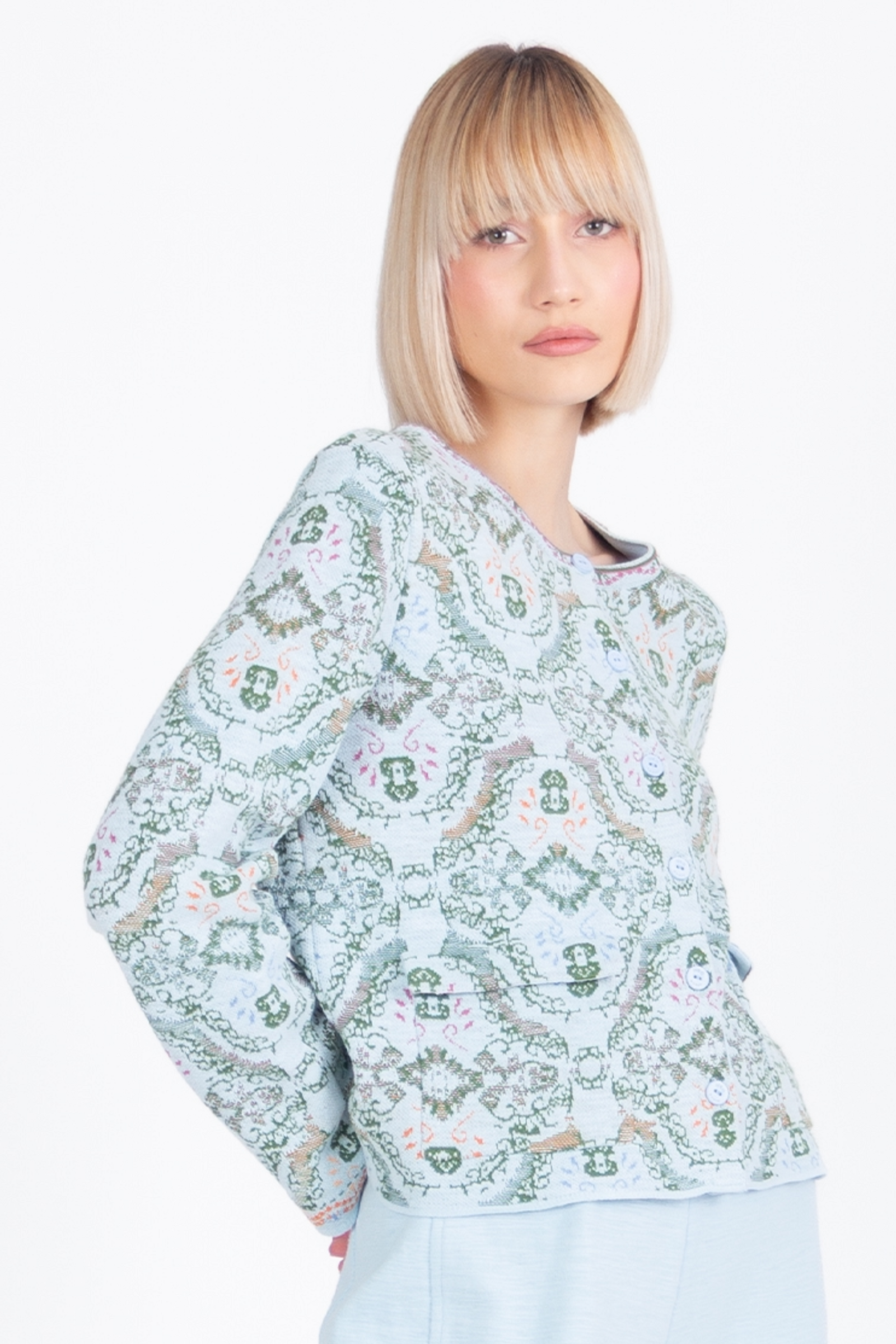 IVKO  Woman IVKO - Jacket with Pockets Ornament Pattern Sky | Zomers Jasje met Zakken