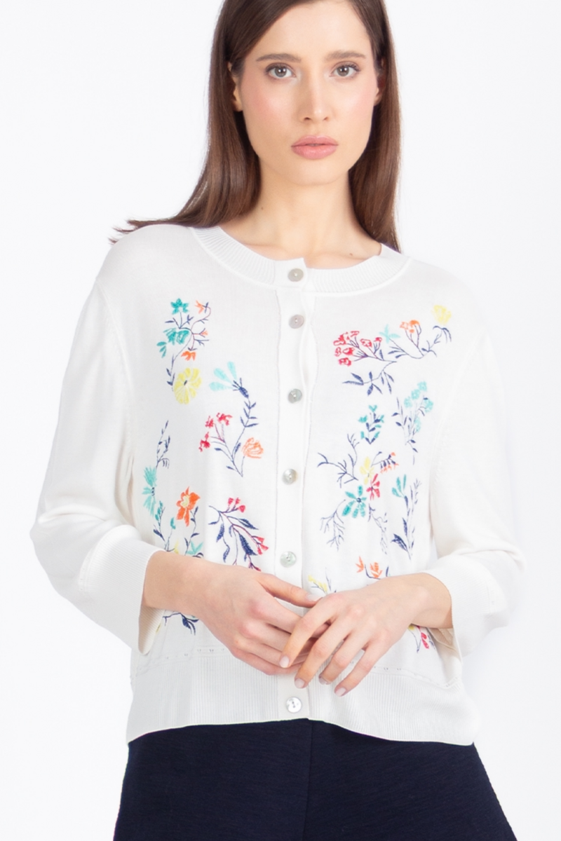 IVKO - Embroidered Cardigan Floral Pattern White | Wit Zomers Vest met Kleurrijke Geborduurde Bloemen