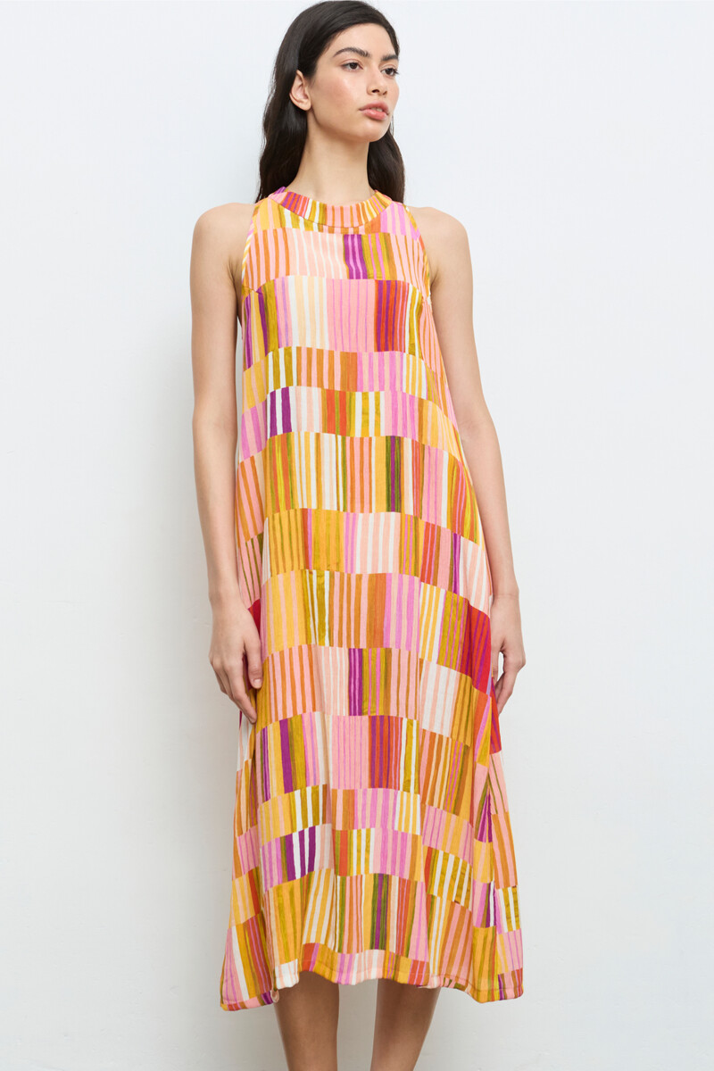 Cap Juluca A New Story Aldo Martins - Dress Patchwork Orange | Extravagant Gekleurde Jurk van Aldo Martins