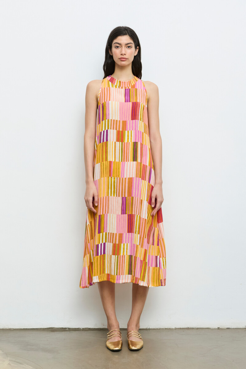Cap Juluca A New Story Aldo Martins - Dress Patchwork Orange | Extravagant Gekleurde Jurk van Aldo Martins